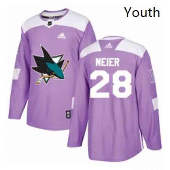 Youth Adidas San Jose Sharks 28 Timo Meier Authentic Purple Fights Cancer Practice NHL Jersey